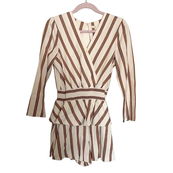Maje Ieni Striped Peplum Romper in White - Picture 10 of 14
